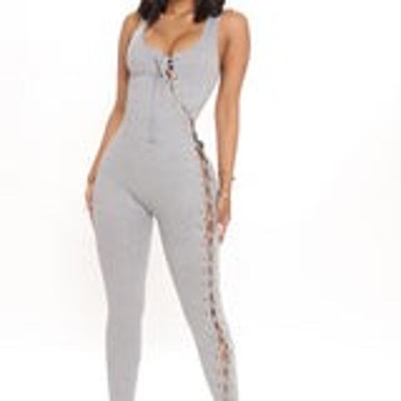 Fashion Nova Pants - Fashion Nova Fantasia Lace Up Sleeveless Jumpsuit - L